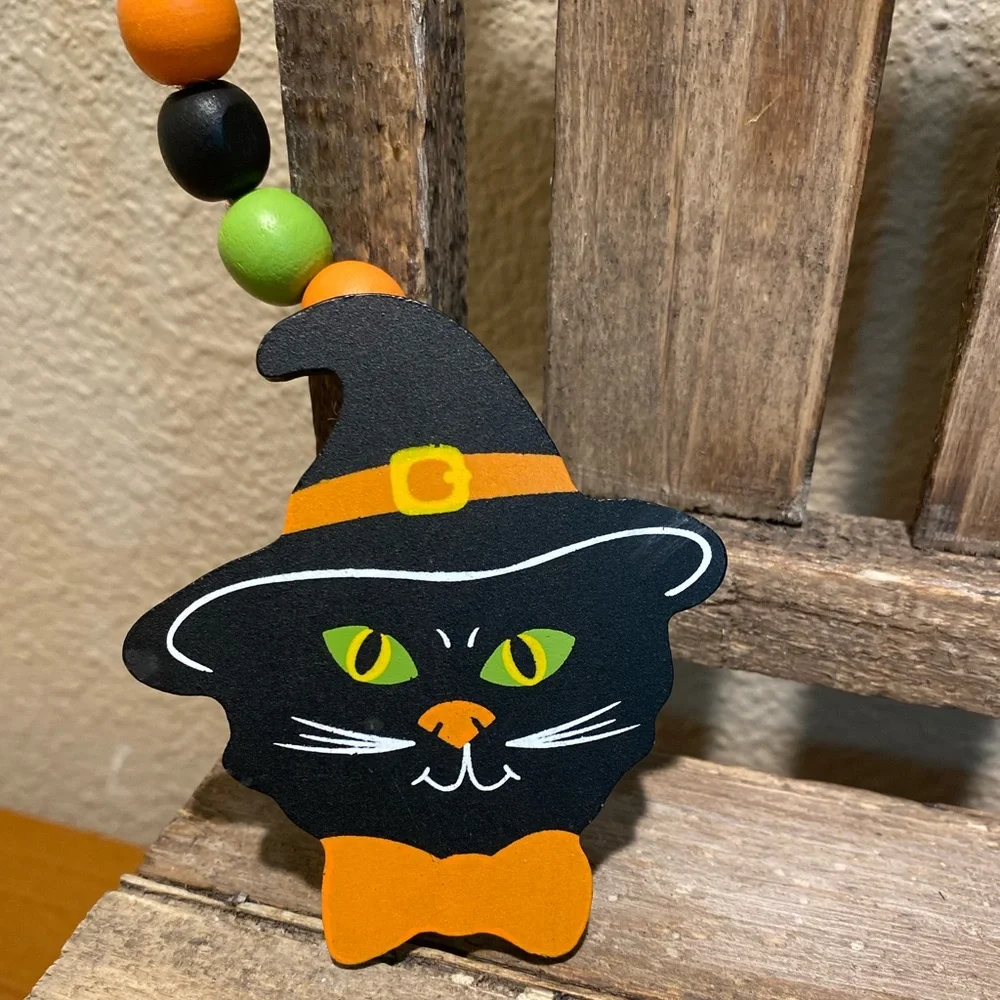 Halloween Beaded Garland Set Of 3, Black Cat Garland, Ghost Beaded Garland Set